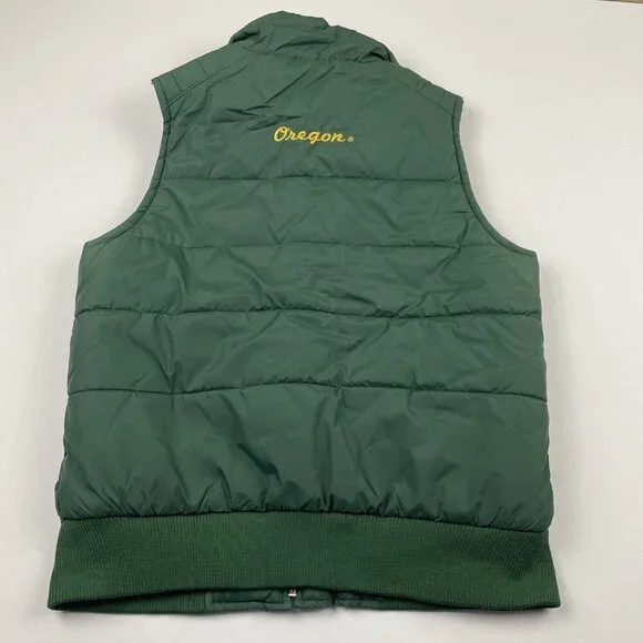 Oregon Ducks Puffer Vest Men’s M Green Full Zip Sleeveless Zip Pockets - Picture 2 of 7